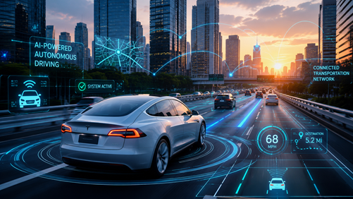 Autonomous driving through a futuristic city